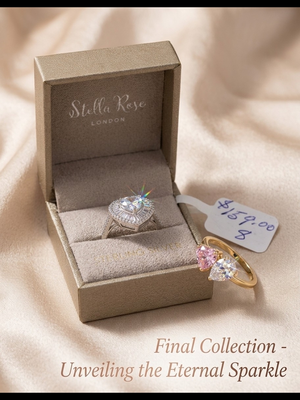 Stella Rose London .925 Sterling Silver Heart Halo Baguette CZ Ring - Size 8
